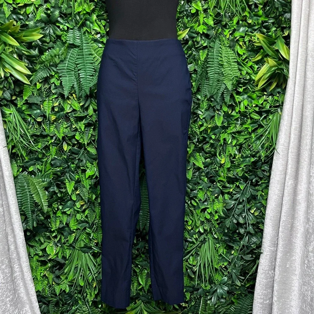 Chicos Pants Size 2R Navy Blue Pull On Ankle Slim Leg Stretch Trousers 3785 - Picture 6 of 9